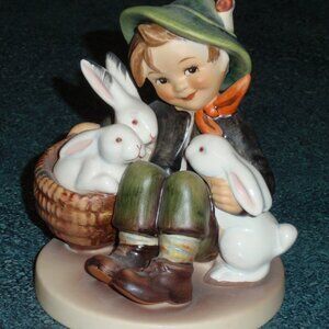 "Playmates" Hummel Bunnies Figurine #58/1 TMK5 Boy With Bunnies - Large Version!